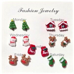 7-day set of Christmas-Themed Fashion Jewelry Stud Earrings - NEW